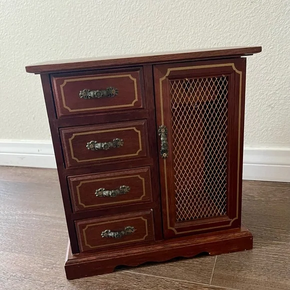 Wooden Jewelry Box with Side Cabinet and Four Drawers 6/9/10 Inches